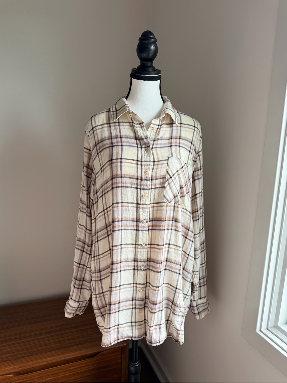 FatFace Plaid Button-Up Tunic Shirt with Pockets – Size US 12